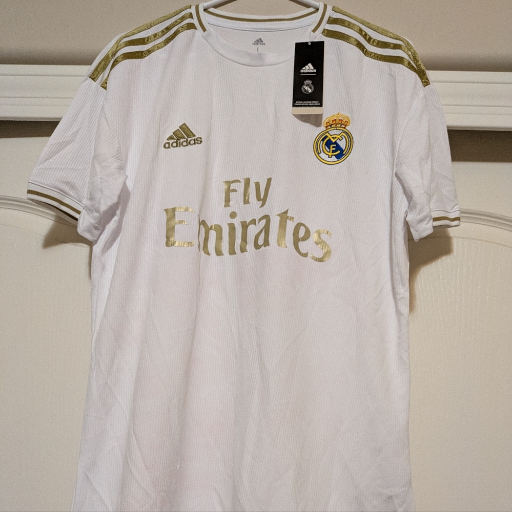 Brand New Fly Emmirates Jersey made by Adidas. Large size White and Gold Real M